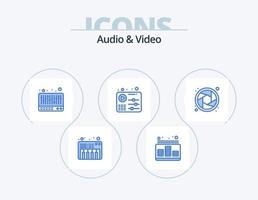 audio en video blauw icoon pak 5 icoon ontwerp. Luik. camera. mixer. Speel. equalizer vector