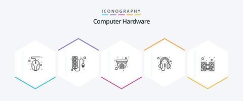 computer hardware 25 lijn icoon pak inclusief muziek. computer. camera. hoofdtelefoon. computer vector