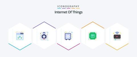 internet van dingen 25 vlak icoon pak inclusief film. toekomst. techniek. computer. veilig doos vector