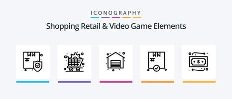 winkelen kleinhandel en video spel elementen lijn 5 icoon pak inclusief . diskette. kompas. slap. sport. creatief pictogrammen ontwerp vector