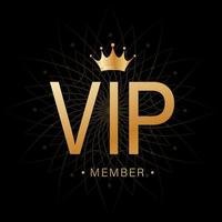 vip zwart glazen label met gouden frame en kroon vector