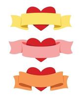drie stijlen van lint met hart voor de valentijnskaartdecoratie. vector