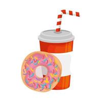 heerlijke frisdrank met donut fastfood pictogram vector