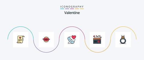 Valentijn lijn gevulde vlak 5 icoon pak inclusief fm. radio. gezicht. valentijn. hart vector