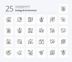 ecologie en milieu 25 lijn icoon pak inclusief energie. opslaan. mondstuk. planeet. groen vector