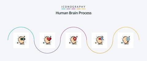 menselijk hersenen werkwijze lijn gevulde vlak 5 icoon pak inclusief communicatie. gezond. breken hart. gezondheidszorg. geest vector