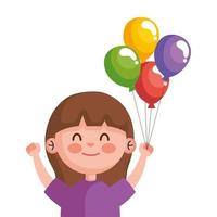 gelukkig schattig klein meisje met helium karakter van ballonnen vector