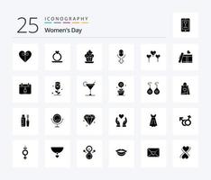 vrouwen dag 25 solide glyph icoon pak inclusief dag. Dames. voorstel. liefde. koekje vector