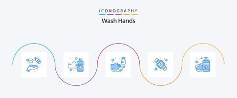 wassen handen blauw 5 icoon pak inclusief wassen. seconden. spuiten. handen hygiëne. wassen vector