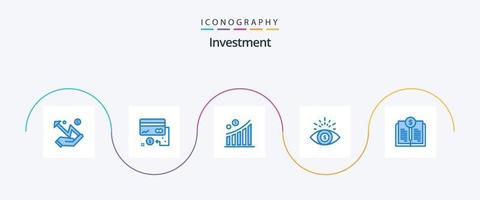 investering blauw 5 icoon pak inclusief boek waarde. geld oog. marketing. investering. statistisch vector