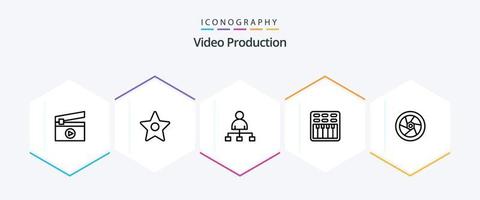 video productie 25 lijn icoon pak inclusief geluid. film . bioscoop . delen vector