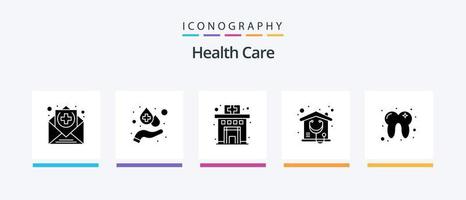 Gezondheid zorg glyph 5 icoon pak inclusief tanden. gezondheidszorg. verpleging huis. huis. creatief pictogrammen ontwerp vector