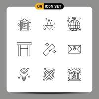 9 universeel schets tekens symbolen van gereedschap ontwerp club stoel huis bewerkbare vector ontwerp elementen