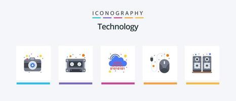 technologie vlak 5 icoon pak inclusief muziek. muis. binair. lijn. server. creatief pictogrammen ontwerp vector