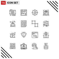 reeks van 16 modern ui pictogrammen symbolen tekens voor leren computer website delen connectiviteit bewerkbare vector ontwerp elementen