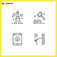 pictogram reeks van 4 gemakkelijk gevulde lijn vlak kleuren van toren wolk bruiloft digitaal opslagruimte bewerkbare vector ontwerp elementen