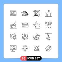 pictogram reeks van 16 gemakkelijk contouren van kom Mario munten vlag architectuur bewerkbare vector ontwerp elementen