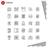 voorraad vector icoon pak van 25 lijn tekens en symbolen voor pot pen kever houder veiligheid bewerkbare vector ontwerp elementen