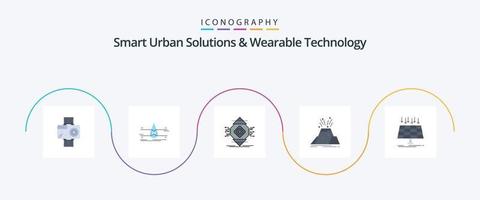 slim stedelijk oplossingen en draagbaar technologie vlak 5 icoon pak inclusief vulkaan. ramp. veiligheid. concept. alomvertegenwoordigd vector