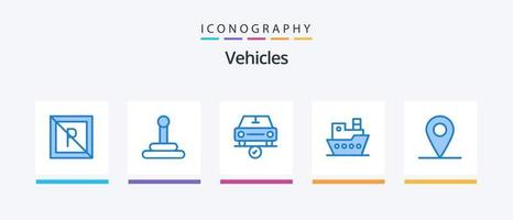 voertuigen blauw 5 icoon pak inclusief . plaats. compleet. schip. stoomboot. creatief pictogrammen ontwerp vector