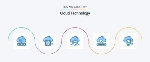 wolk technologie blauw 5 icoon pak inclusief p. video. wolk. gegevens. beschermen vector