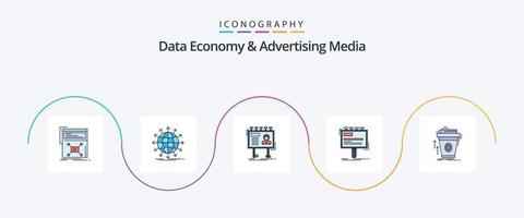 gegevens economie en reclame media lijn gevulde vlak 5 icoon pak inclusief reclame. advertentie. nieuws. bord. aanplakbord vector