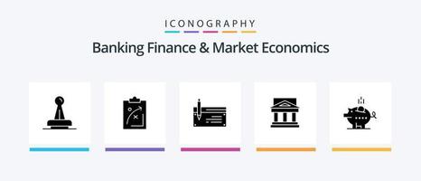 bank financiën en markt economie glyph 5 icoon pak inclusief bankieren. account. strategisch. controleren. markt. creatief pictogrammen ontwerp vector