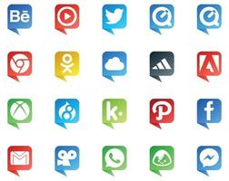 20 sociaal media toespraak bubbel stijl logo Leuk vinden e-mail facebook icloud pad drupal vector