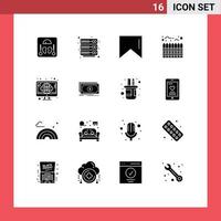 16 gebruiker koppel solide glyph pak van modern tekens en symbolen van geld televisie vlag retro grens bewerkbare vector ontwerp elementen