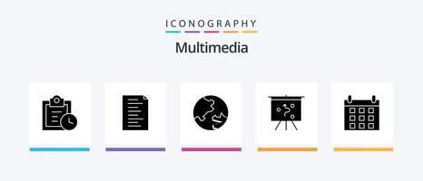 multimedia glyph 5 icoon pak inclusief . geografie. schema. kalender. creatief pictogrammen ontwerp vector