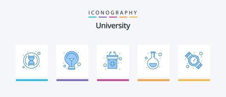 Universiteit blauw 5 icoon pak inclusief tijd. podium. Onderzoek. fles. creatief pictogrammen ontwerp vector