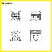 pictogram reeks van 4 gemakkelijk gevulde lijn vlak kleuren van invoer hobby's muis winkel web server bewerkbare vector ontwerp elementen