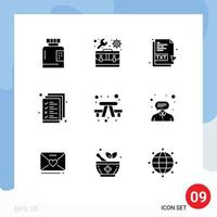 modern reeks van 9 solide glyphs pictogram van bank het dossier instellingen document het dossier bewerkbare vector ontwerp elementen