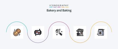 bakken lijn gevulde vlak 5 icoon pak inclusief voedsel. koffie machine. bakken. koffie. menger vector