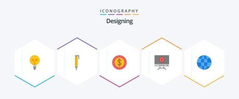 ontwerpen 25 vlak icoon pak inclusief . ontwerp. contant geld. internetten. wereld vector