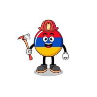 tekenfilm mascotte van Armenië vlag brandweerman vector