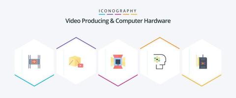 video produceren en computer hardware 25 vlak icoon pak inclusief film. film. doos. bemanning. professioneel vector