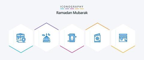 Ramadan 25 blauw icoon pak inclusief Ramadan. kaart. maan. namaz. tapijt vector