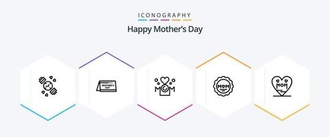 gelukkig moeders dag 25 lijn icoon pak inclusief liefde . tijd. moeder. opschrift vector