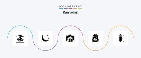 Ramadan glyph 5 icoon pak inclusief mekka. Islam . Islam . heilig . vector