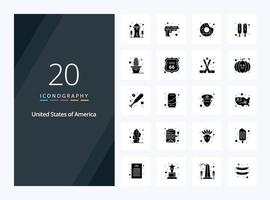 20 Verenigde Staten van Amerika solide glyph icoon voor presentatie vector