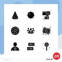 9 creatief pictogrammen modern tekens en symbolen van babbelen camera lenzen doelwit camera oog omhoog bewerkbare vector ontwerp elementen