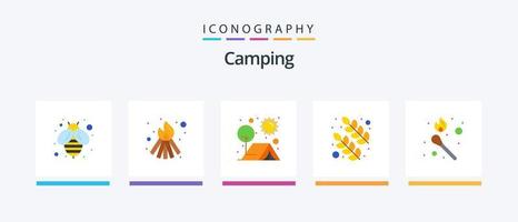 camping vlak 5 icoon pak inclusief stok brand. vlam. buitenshuis. brand. bladeren. creatief pictogrammen ontwerp vector