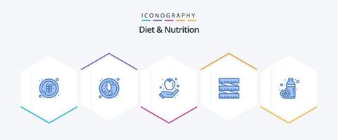 eetpatroon en voeding 25 blauw icoon pak inclusief gezond. fles. appel. taille. eetpatroon vector