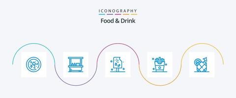 voedsel en drinken blauw 5 icoon pak inclusief Frans Patat. eten. drankje. voedsel vector