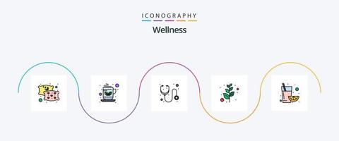 welzijn lijn gevulde vlak 5 icoon pak inclusief . sap. ziekenhuis. fruit. olijf- vector