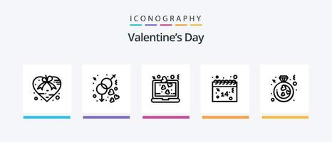 valentijnsdag dag lijn 5 icoon pak inclusief . nacht. hart. maan. liefde. creatief pictogrammen ontwerp vector