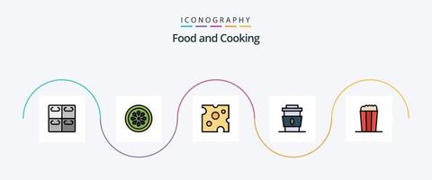 voedsel lijn gevulde vlak 5 icoon pak inclusief knal. snel. kaas. drankje. koffie vector