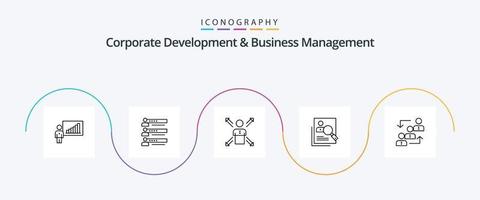 zakelijke ontwikkeling en bedrijf beheer lijn 5 icoon pak inclusief persoon. medewerker. profiel. richting. pijlen vector