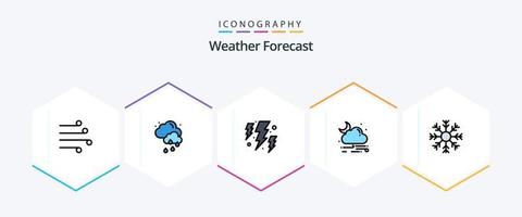 weer 25 gevulde lijn icoon pak inclusief vlok. het weer. bout. regen. wind vector